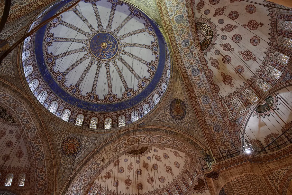 Painted domes inside the Sultan Ahmed Mosque