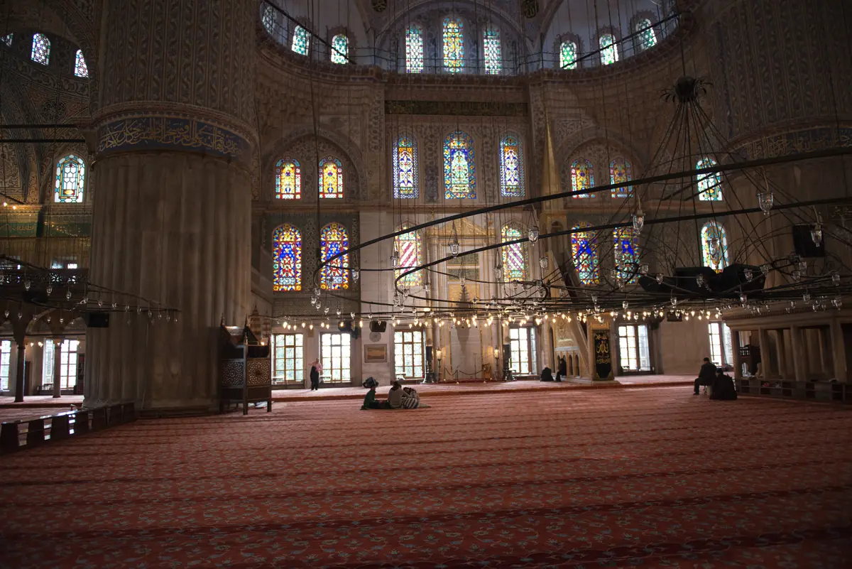 Carpeted prayer hall of the Blue Mosque