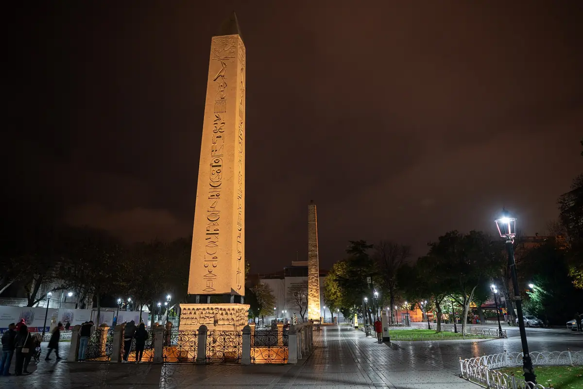 The Obelisk of Theodosius and the Walled Obelisk at night
